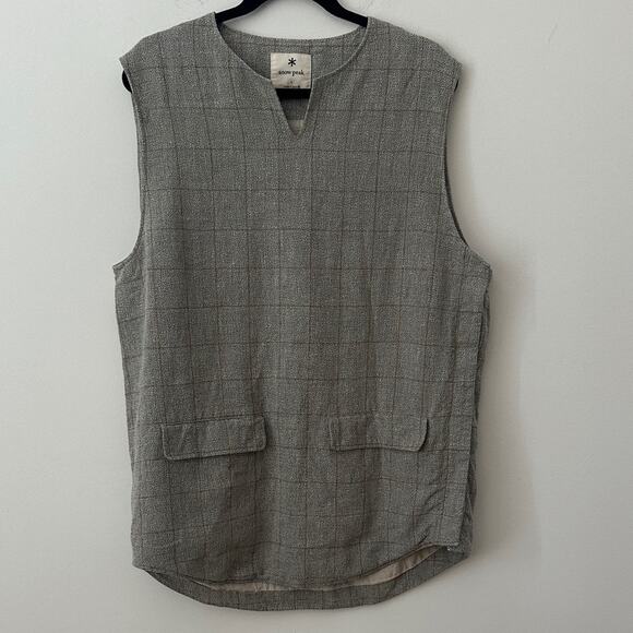 Snow Peak Made in Japan Men's Grey Tweed Sleeveless Plaid Vest Large
